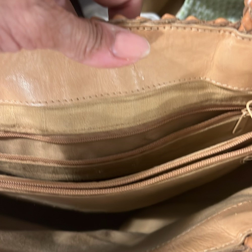 Leather Woven Tan and Cream Women's Bag - Picture 6 of 9